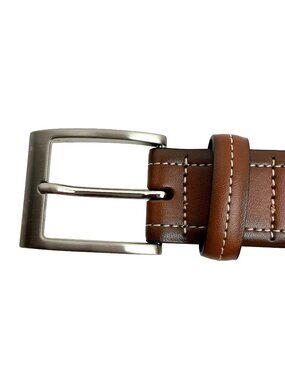 New Stafford Essentials Genuine Leather Belt Mens 36 Brown With Stitching & Silv